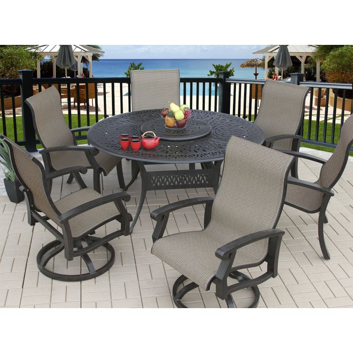 Barbados Sling Outdoor Patio 7pc Dining, Antique Bronze Outdoor Dining Chairs
