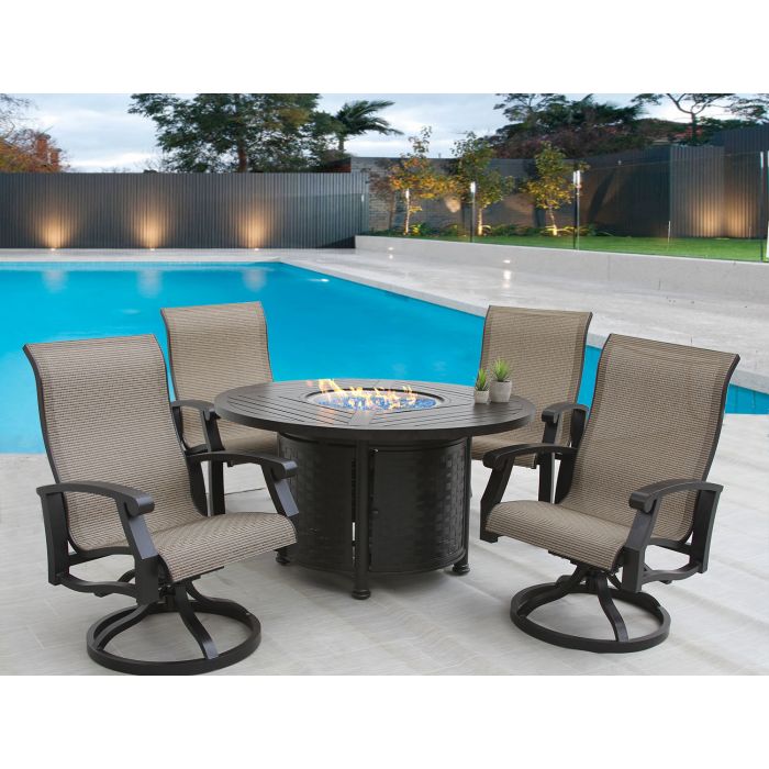Barbados Sling Outdoor Patio 5pc Dining, 50 Inch Dining Table Set