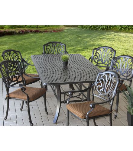 Elisabeth Outdoor Patio 7pc Dining Set with Series 5000 42" x 84" Rectangle Table - Includes Cushions - Antique Bronze Finish