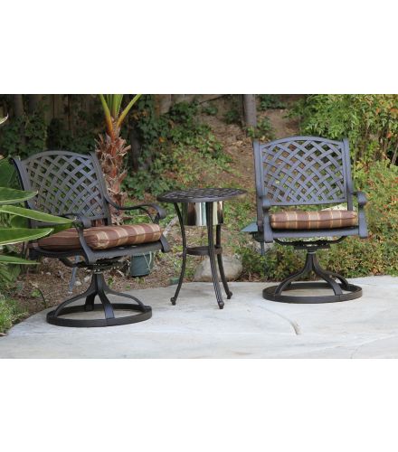 Heritage Outdoor Living Cast Aluminum Nassau Outdoor Patio 3pc Set with Round Ice Chest End Table - Includes 2 Swivel Rockers & Ice Bucket End Table - Antique Bronze Finish