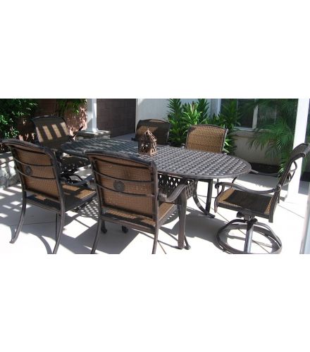 Cocoa Cast Aluminum 7pc Patio dining Set with 42"x87" Oval Table Series 2000 - Antique Bronze