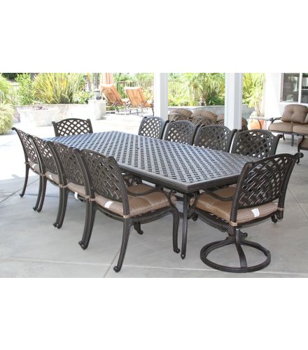 Nassau 11pc Outdoor Patio Dining set with 46 x 120 table Series 3000 - Antique Bronze