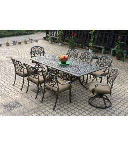 Elisabeth Cast Aluminum 9pc Patio Dining Set with 44"x84" Rectangle Table Series 2000 - Antique Bronze