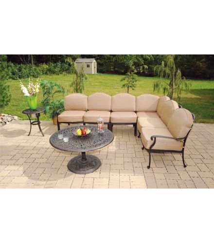 Heritage Outdoor Living Cast Aluminum Elisabeth Sectional with 36 round coffee table- Antique Bronze