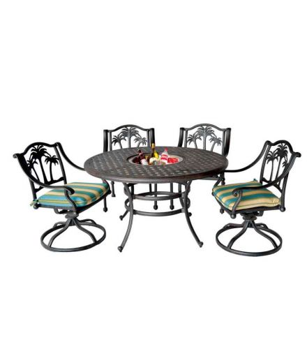 Palm Tree Cast Aluminum Dining Set With 52" Round table Series 3000 - Antique Bronze