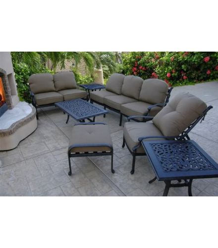 Elisabeth 7pc Deep Seating Set with Sofa, Loveseat, Adjustable Club Chair and Ottoman, Coffee Table and Square End Tables