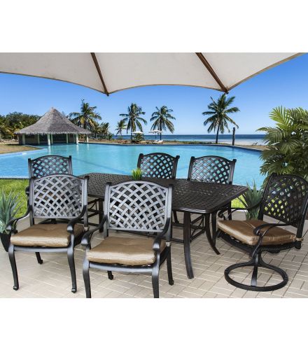 Nassau Outdoor Patio 7pc Dining Set with 42" x 84" Rectangle Table Series 5000 - Includes Cushions - Antique Bronze Finish