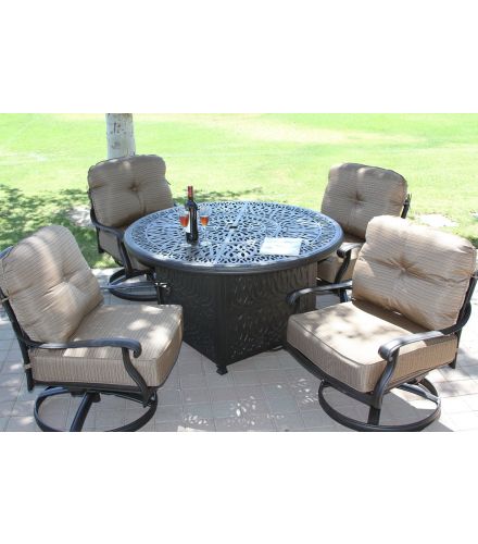 Elisabeth 5pc deep seating set with 52in Fire Table with enclosure Series 2000 - Antique Bronze