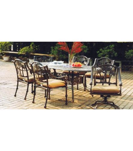 Palm Tree Cast Aluminum 7pc Outdoor Patio Dining Set with 42"x87" Oval Table Series 2000 - Antique Bronze