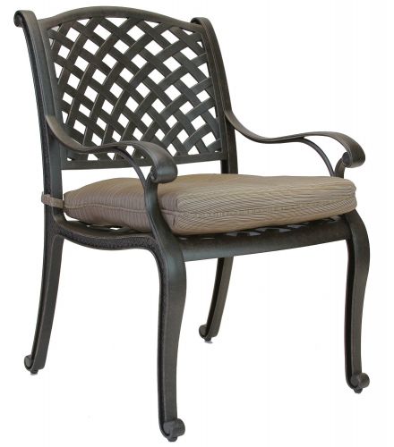 Nassau Cast Aluminum Outdoor Patio Dining Chair with Seat Cushion - Antique Bronze