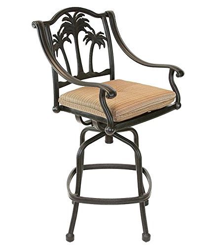 Heritage Outdoor Living Palm Tree Cast Aluminum Outdoor Patio Bar stool with Seat Cushion - Antique Bronze