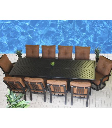 Barbados Outdoor Patio 11pc Dining Set with Series 4000 44 x 120 Rectangle Table - Includes Cushions - Antique Bronze Finish
