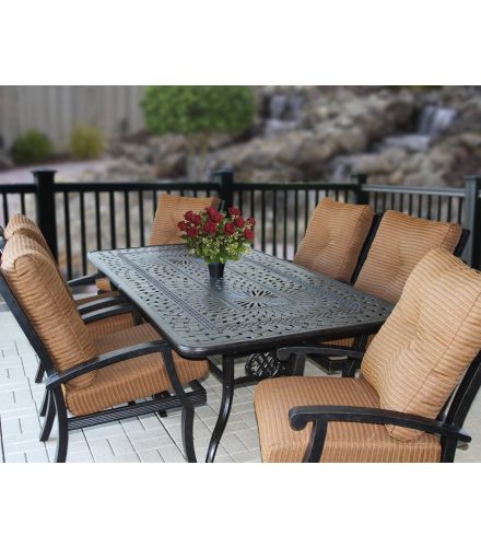 Barbados Outdoor Patio 7pc Dining Set with 42x84 Rectangle Table Series 2000 - Includes Cushions - Antique Bronze Finish