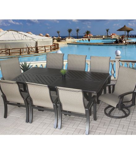 Barbados Sling Outdoor Patio 9pc Dining Set with Series 4000 44x86 Rectangle Table - Antique Bronze Finish