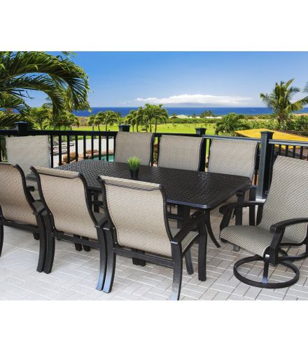 Barbados Sling Outdoor Patio 9pc Dining Set with Series 5000 42x84 Rectangle Table - Antique Bronze