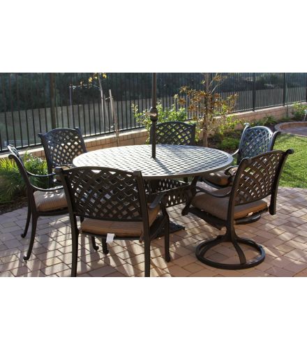 Nassau 7pc Dining set with 60 inch round Table 2 Series 3000 - Antique Bronze