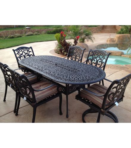 Flamingo Cast Aluminum 7pc Outdoor Patio Dining Set with 42"x87" Oval Table Series 2000 - Antique Bronze