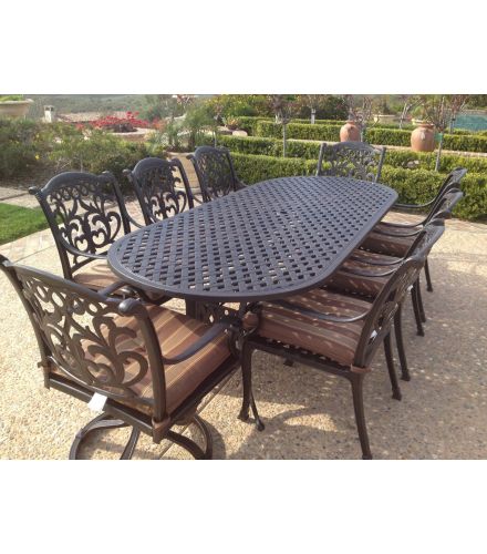 Flamingo Cast Aluminum 9pc Outdoor Patio Dining Set with 42x102 Oval Table Series 3000 - Antique Bronze