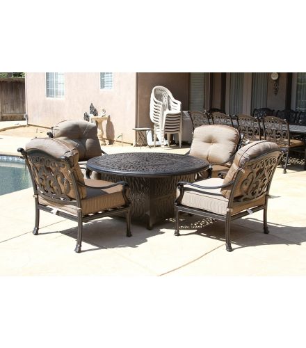 Flamingo 5pc Deep Seating Set – 4 Club Chairs and 52 Inch Round Fire Pit