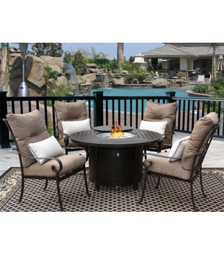 Tortuga Outdoor Patio 5pc Dining Set for 4 Person with 50" Round Fire Table Series 4000 - Antique Bronze Finish