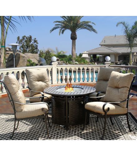 Tortuga Fire Pit Outdoor Patio 5pc Dining Set for 4 Person with 42" Round Fire Table Series 7000 - Antique Bronze Finish