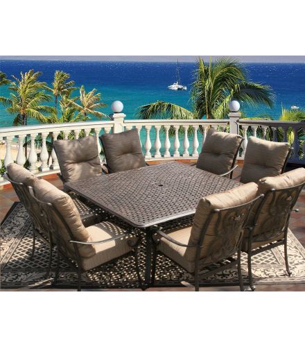 Tortuga Outdoor Patio 9pc Dining Set for 8 Person with Square Series 5000 Table - Antique Bronze Finish