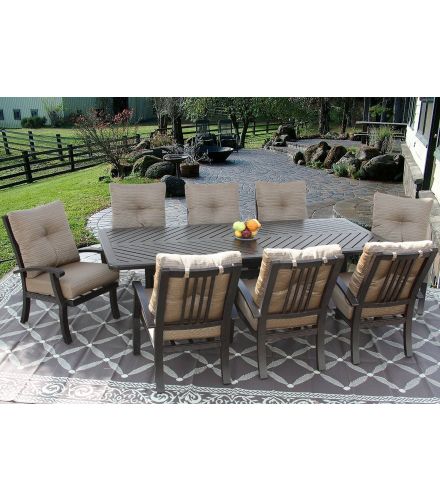 Barbados Cushion Outdoor Patio 9pc Dining Set for 8 Person with 44x86 Rectangle Series 4000 Table - Antique Bronze Finish