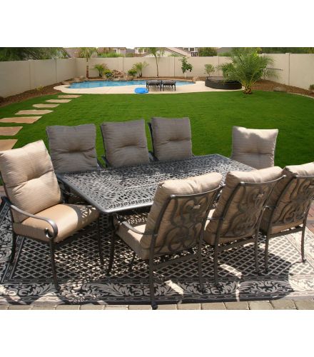 Tortuga Outdoor Patio 9pc Dining Set for 8 Person with 44X84 RECTANGLE SERIES 2000 Table - Antique Bronze Finish