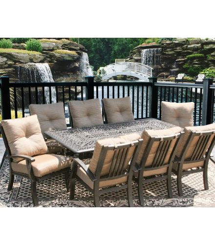 Barbados Cushion Outdoor Patio 9pc Dining Set for 8 Person with 44X84 RECTANGLE SERIES 2000 TABLE - Antique Bronze Finish