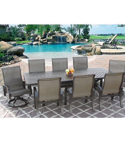 Barbados Sling Outdoor Patio 9pc Dining Set for 8 Person with 44x102 Rectangle Series 4000 Table - Antique Bronze Finish