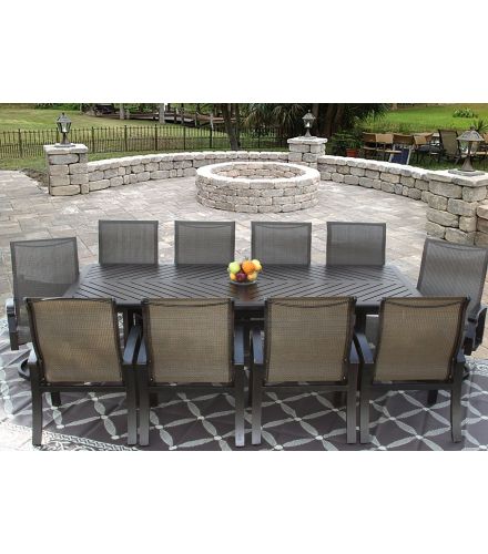 Barbados Sling Outdoor Patio 11pc Dining Set for 10 Person with 44x102 Rectangle Series 4000 Table - Antique Bronze Finish