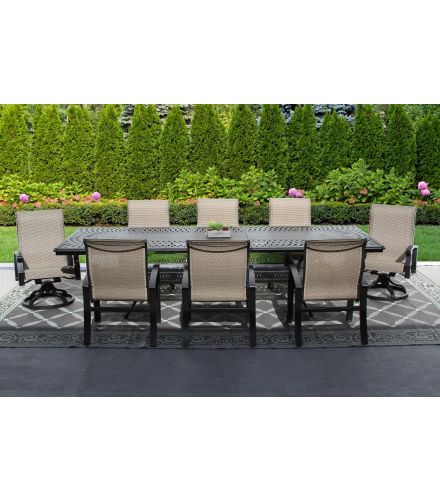 Barbados Sling Outdoor Patio 9pc Dining Set with 48x84-132 Inch Extendable Table Series 6000 