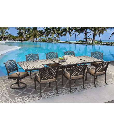 Nassau Outdoor Patio 9pc Dining Set with 48x84-132 Inch Extendable Table Series 6000 