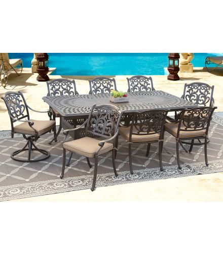 Flamingo Outdoor Patio 9pc Dining Set with 48x84-132 Inch Extendable Table Series 6000 