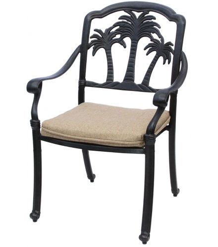 PALM TREE ALUMINUM OUTDOOR PATIO DINING CHAIR WITH SEAT CUSHION - ANTIQUE BRONZE
