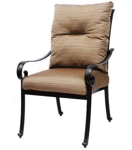 Cast Aluminum Tortuga Outdoor Patio Dining Chair with Cushion - Antique Bronze Finish