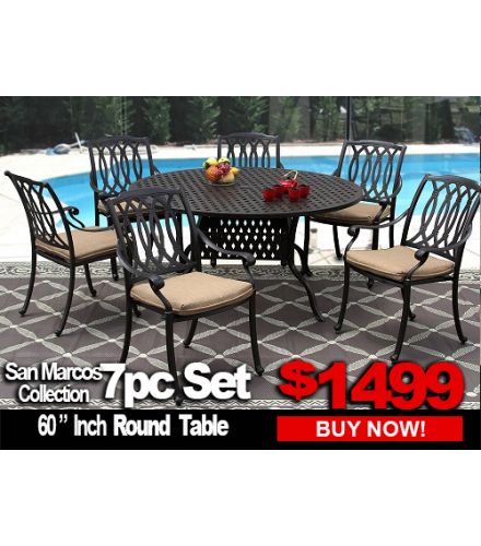 Patio Furniture Sale: SAN MARCOS 7 Piece set with 60 inch Round Table For 6 Person