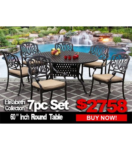 Patio Furniture Sale: ELISABETH 7pc set with 1-sofa 1-loveseat 2-swivel Rocker Club Chairs 2-End Table 1-Coffee Table