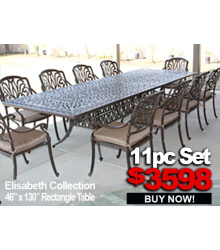 Patio Furniture Sale: ELISABETH 11pc set with 46x130 Rectangle Table
