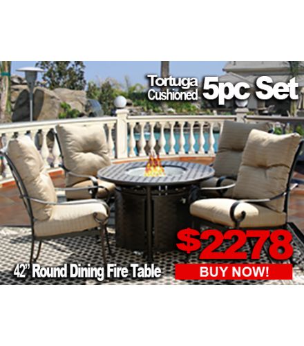 Patio Furniture Sale: TORTUGA 5pc set with 42 Inch Round Dining Fire Table