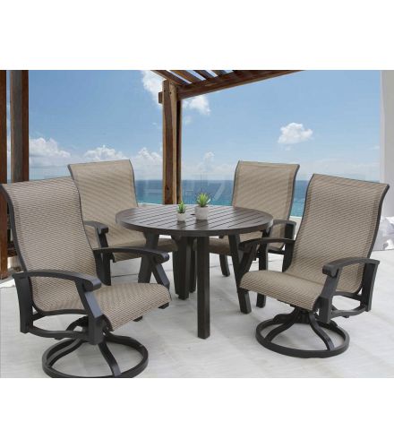 Barbados Sling Outdoor Patio 5pc Dining Set with 42 Inch Round Table Series 4000 