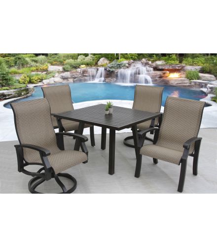 Barbados Sling Outdoor Patio 5pc Dining Set with 44 Inch Square Table Series 4000 