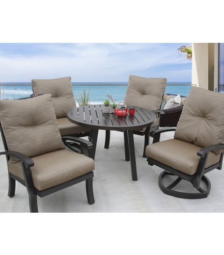 Barbados Cushion Outdoor Patio 5pc Dining Set with 42 Inch Round Table Series 4000 