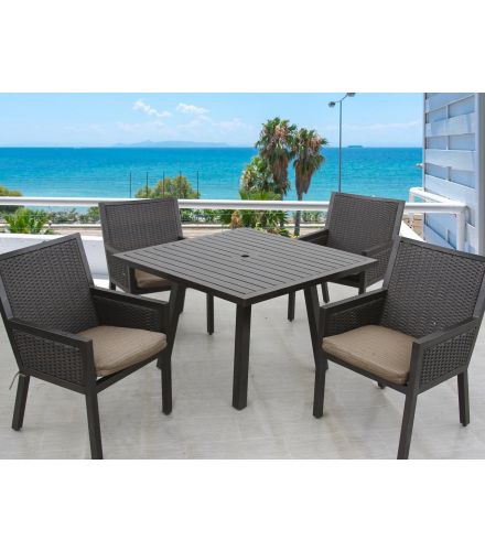 Quincy Wicker Outdoor Patio 5pc Dining Set with 44 Inch Square Table Series 4000 
