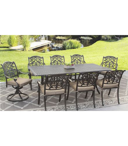 Flamingo Outdoor Patio 9pc Dining Set with 42x84 Inch Rectangle Table Series 5000 