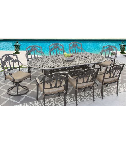 Palm Treee Outdoor Patio 9pc Dining Set with 42x84 Inch Ovel Table Series 2000 