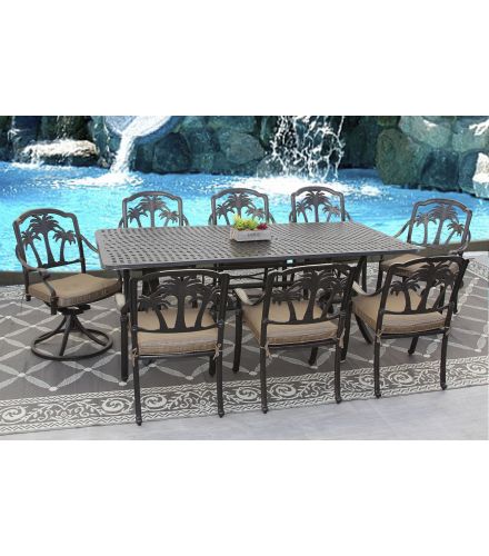 Palm Tree Outdoor Patio 9pc Dining Set with 42x84 Inch Rectangle Table Series 5000 
